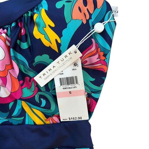 Trina Turk India Garden Halter Belted One Piece Womens Floral Swimsuit Size 6 - Picture 6 of 7